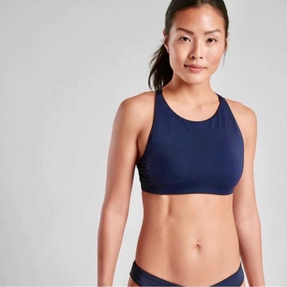 NWT Athleta High Neck Bikini Top - Sz XL - Dress Blue